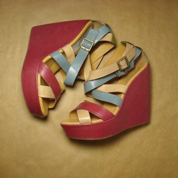 KORK-EASE Sandals Women's Size 7 Red Blue Hailey Wedge Platform K27033 - Picture 10 of 12